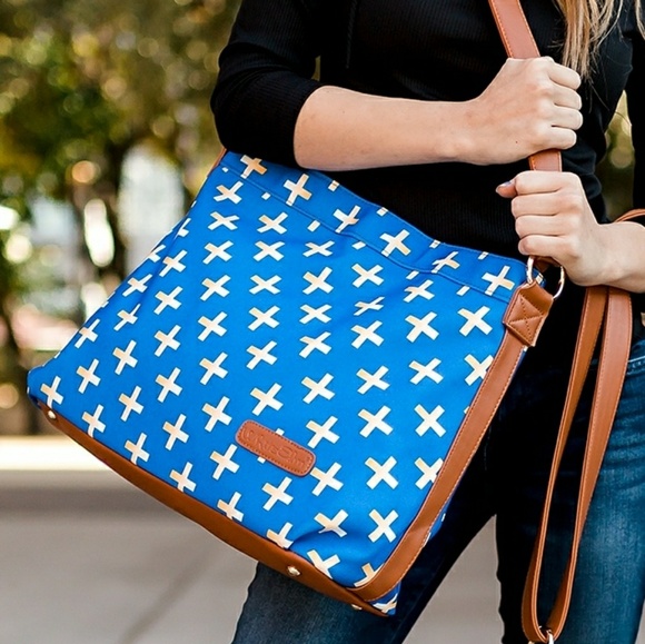 Blue & Gold Crosses Hobo Crossbody Bag - Picture 2 of 6